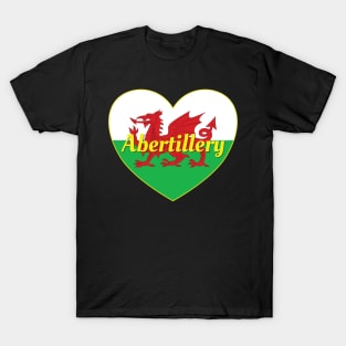 Abertillery Wales UK Welsh Flag Heart T-Shirt